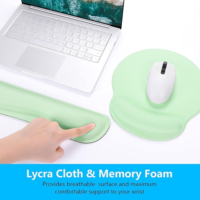 Dapesuom Keyboard Wrist Rest and Mouse Pad with Wrist Support, Memory Foam Cushion for Keyboard and Mouse Set, Ergonomic Desktop Pad Rests with Non Slip Base for Easy Typing & Pain Relief, Lake Green