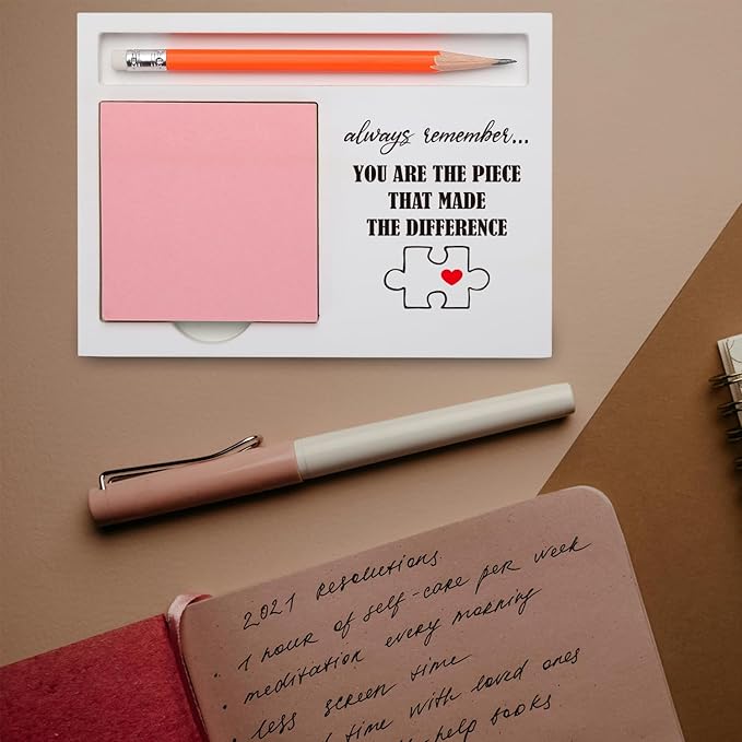 You Made The Difference Gift Desk Organizer with Puzzle Heart Design for Farewell, Volunteer, Teacher, or Team Appreciation Inspirational Note Pad Holder for Recognition XBCT13