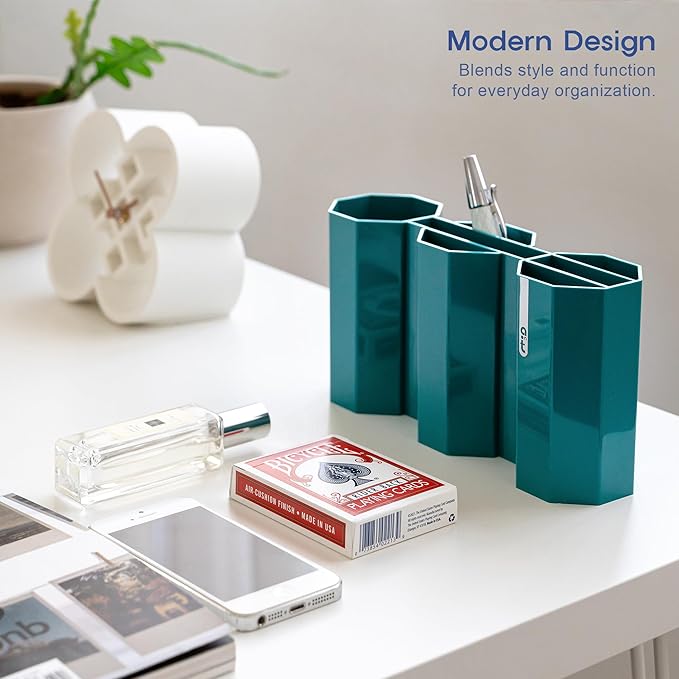 AonT Design Small Desk Organizer - Green Pen Tray & Holder (Multi-Compartment) (Made in Korea) – Modern Office Storage Supplies Organizer and Aesthetic Decor for Accessories