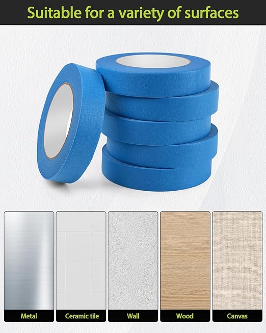 Lzerking Painters Tape 16 Rolls (Total 960 Yards) 0.94 Inch x 60 Yards Masking Tape Blue Paint Tape for Walls, Wood, Glass No Residue, Easy Tear