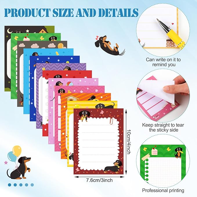 Geyee 24 Pcs Dachshund Sticky Notes with Funny Pens Fun Notepads for Adults Dog Lover 3 x 4 Inch to Do List Notepads with Sayings Pen for Christmas Lab Week Gifts Home Office Supplies