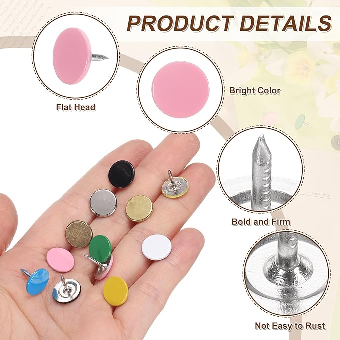 uxcell 100Pcs Upholstery Tacks, 11mmx10mm Flat Head Thumb Tack Decorative Furniture Nails Push Pins for Furniture Sofa Headboards, Pink