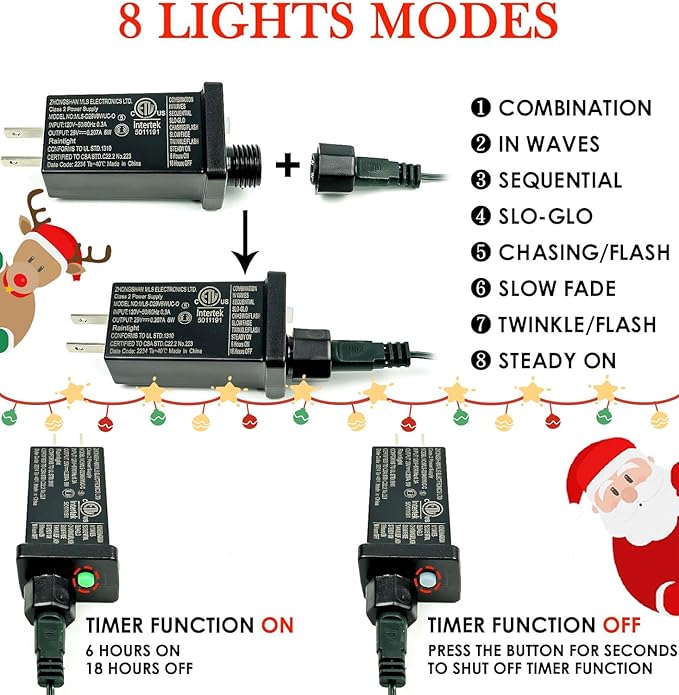 2-Pack Connectable Christmas Lights Outdoor, Total 164FT 400LED Christmas String Lights Waterproof with 8 Modes & Timer, Green Wire Twinkle Lights for Xmas Tree Decorations Outdoor Indoor, Multicolor