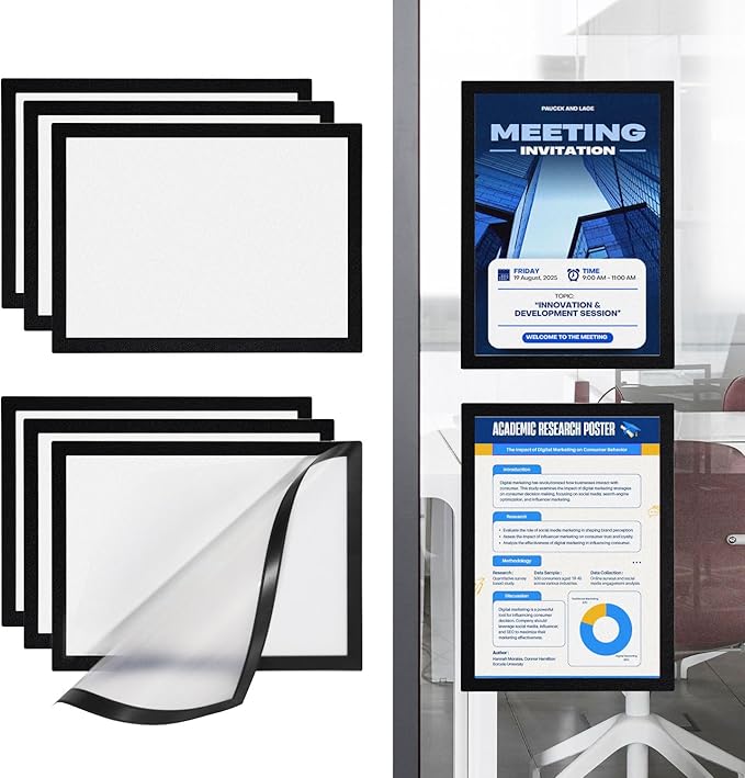 Inpack Magnetic Sign Holder 8.5 x 11, Self-Adhesive Magnetic Frames For Wall, Magnetic Picture Frame Document Holder with Clear PVC Cover for Office Home Store Restaurant (12 PACK)