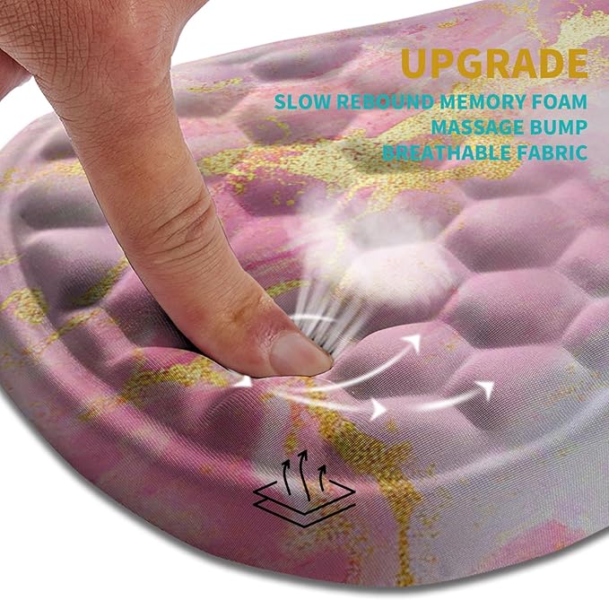 Hokafenle Ergonomic Mouse Pad Wrist Support, Wrist Rest Mousepad for Carpal Tunnel Pain Relief with Integrated Memory Foam Slope Massage Bulge (11.8x7.9 inch,Pink Gold Marble