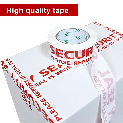 BOMEI PACK Security Seal Tape, Please Report if Seal is Broken Printing Packing Tape with Dispenser, 2.4mil 2inch x 110yds, 3Rolls Heavy Duty Fragile Tape Refills for Shipping, Moving and Sealing