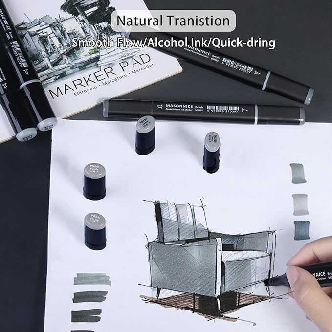 Gray Grey Alcohol Markers Brush Tip, 20pc Cool Warm Grey Markers Set for Adults Artist Coloring Book Shading Layering Drawing Sketching Brush Chisel Tips Gifts