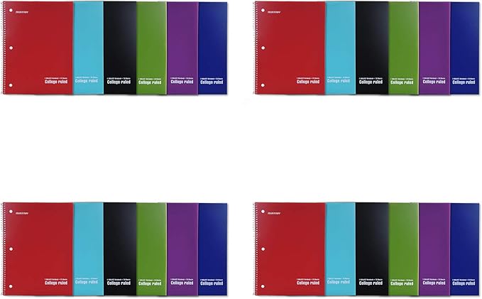 Mintra Office Spiral Notebooks (Poly Cover - College Ruled, 24pk (4-6pks))