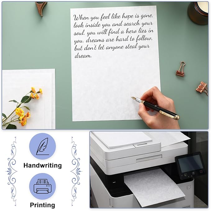 Epakh 150 Pcs Old Age Parchment Paper 8.5 x 11 Inch Standard Letter Vintage Colored Old Parchment Semblance Double Side Printing Paper (Blue)