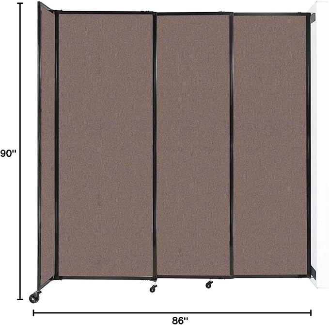Wall-Mounted Sliding StraightWall Room Divider | Adjustable Widths | Locking Wheels | Room Separator | Up to 7'2" Wide x 7'6" Tall Latte Fabric Panels