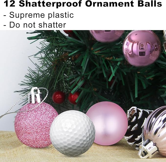 Bubblegun Pink 1.6" Small Christmas Balls Christmas Tree Decoration Ornaments Shatterproof Hanging Balls for Birthday Halloween Holiday Wedding Decorations Set of 12pcs