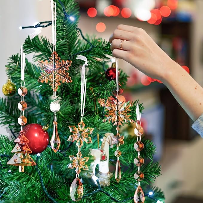 Lanpn 26pcs Christmas Ornaments Crystal Christmas Tree Decoration, Hanging Clear Acrylic Snowflake Icicle Drop Pendants for Xmas Winter Outdoor Indoor Party Decoration Gold