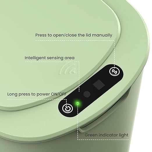 Cesun Motion Sensor Trash Can, 5 Gallon Automatic Bathroom Garbage Can with Lid, Touchless Smart Plastic Slim Wastebasket for Bathroom, Office, rv, Bedroom, Living Room, Green