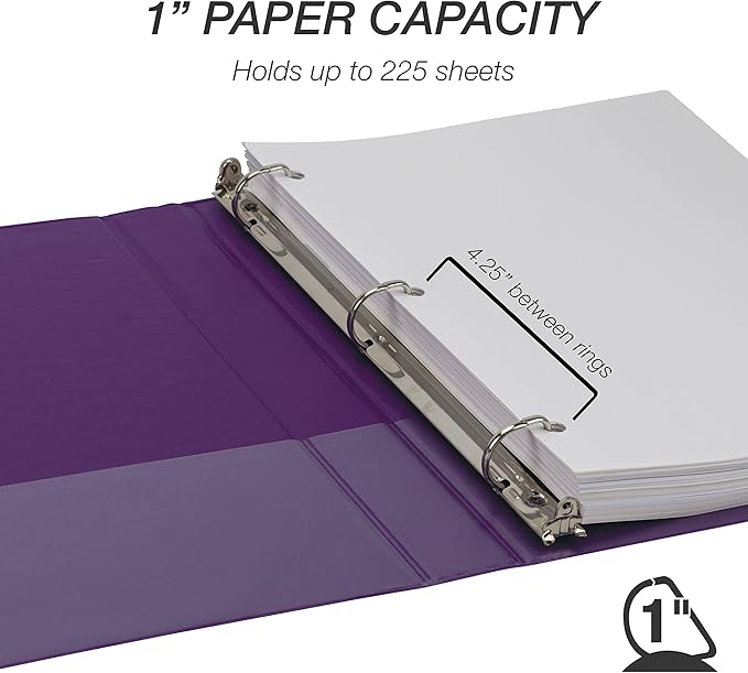 Samsill Durable 1 inch 3 Ring Binder, Made in USA, D Ring Binder, FSC 100% Recycled Chipboard, Purple, 4 Pack