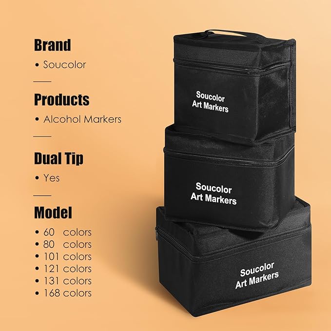 Soucolor Alcohol Markers, 80 Colors Dual Brush Tip Permanent Art Coloring Marker for Book Painting Card Making, Art Supplies Gift Box for Adults Teens Kids Boys Girls 8-12