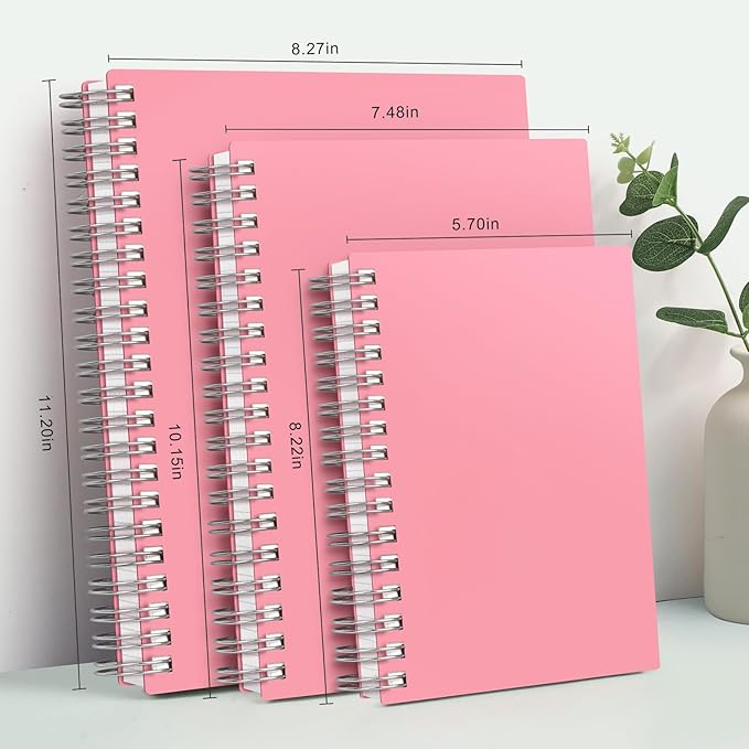 AHGXG Spiral Notebook College Ruled - Large Spiral Journal Notebook B5 7.48" × 10.15", 300 Pages, 100GSM Thick Paper, Plastic Hardcover, for Work Office School Writing Notes,Pink