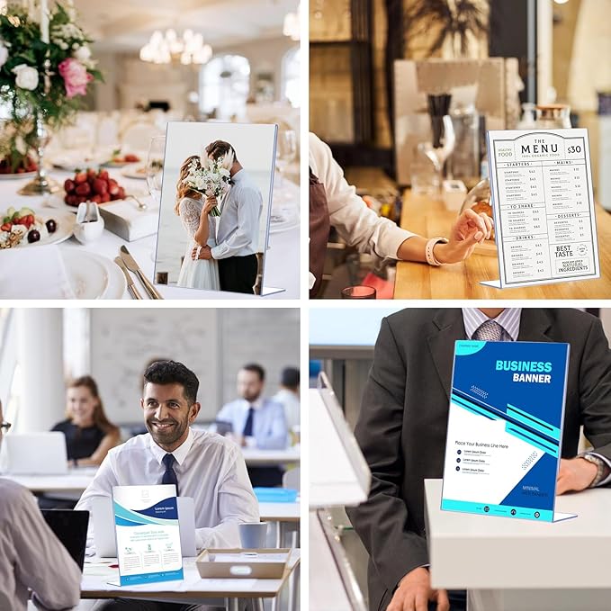 24 Pack Acrylic Sign Holder 8.5 x 11, Clear Plastic Display Stands for Tabletop, L-Shape Acrylic Stands for Flyers, Documents, Office, Restaurants, Vertical Sign Holder 8.5x11 for Desktop