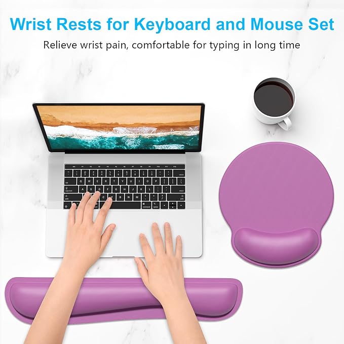 Dapesuom Keyboard Wrist Rest and Mouse Pad with Wrist Support, Cute Memory Foam Cushion for Keyboard and Mouse Set, Desktop Pad Rests with Non Slip Base for Easy Typing & Pain Relief, Radiant Orchid