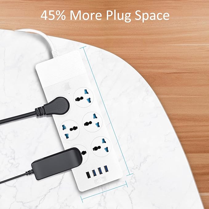 International Power Adapter with 6 Universal Outlet 4 USB Ports (1 USB C), Jumpso 6ft Travel Power Strip, EU UK to US Plug Adapter, 110-240v, 3000w Extension Cord for Home Office White