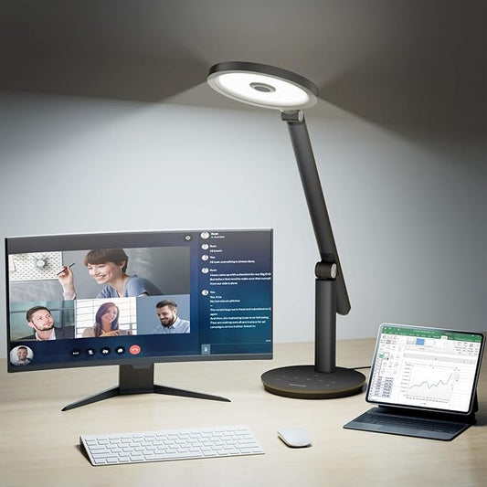 Honeywell Desk Lamp for Home Office, H6 Sunturalux™ Eye-Caring Led Desk Light, 800LM Dimmable Desk Lamp with Timer, Touch Control Tall Desk Reading Light, Table Lamp for Circle Webcam, Study, Bedroom