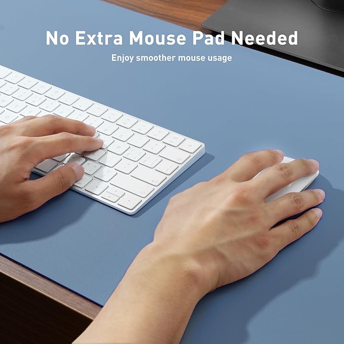 Aothia Faux Leather Desk Mat – Large Mouse Pad, Non-Slip PU Leather Blotter, Waterproof Writing Surface for Office and Home (Denim Blue, 47.2" x 23.6")