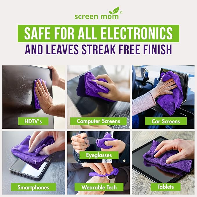 Screen Mom Cleaner Spray and Microfiber Cloth 8oz, Streak-Free Car Screen Cleaner Spray and Wipe for TV, Computer, Car, Phone, iPad, MacBook Laptop Cleaning Kit Electronic Devices Phone Cleaners
