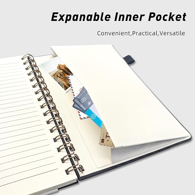 Lined Spiral Journal Notebook for Women & Men, College Ruled Hardcover Notebook for Work & Note Taking, Journals for Writing, 100 GSM, Business, School, 140 Pages, A5(5.8"x8.5") - Black