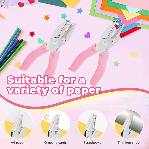 UCEC 5 Pack Metal Handheld Paper Punchers Single-Hole Tag Punch Set, 1/4" Small Hole Puncher Shapes for Crafting with Circle Heart Star Tiny Hole Punch of School Supplies for DIY Craft Tags Ticket