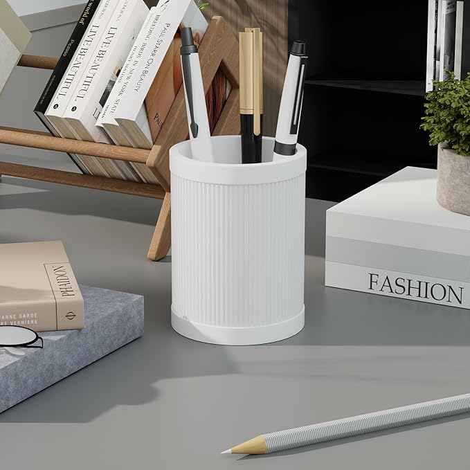 Aesthetic Pen Holder For Desk, Modern Silicone Pencil Holder, Stylish Office Desk Decor, Made of 5 mm Thickened Premium Silicone, Office Desk Organizer And Accessories (White)