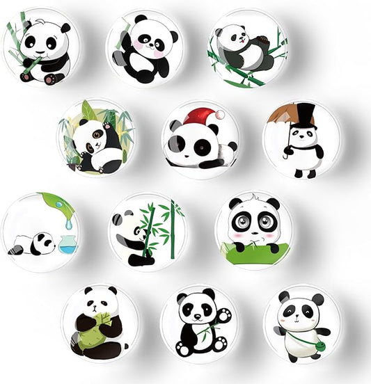 12Pcs Glass Refrigerator Magnet Fridge Sticker,Panda Fridge Magnets Decoration for Crafts,Strong Fridge Magnets for Kitchen, School,Office Whiteboard, Cabinet and Dishwasher
