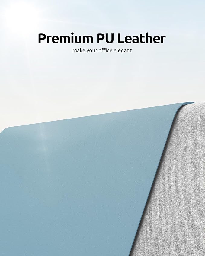 YSAGi Leather Desk Protector, Office Mat, Large Mouse Mat, Non-Slip PU Leather Blotter, Laptop Pad, Waterproof Writing Pad for Office and Home (Ice Blue, 35.4" x 17")