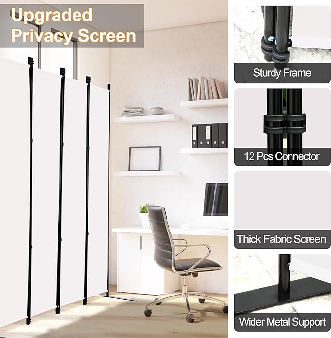 MAYOLIAH 6 Panel Folding Privacy Screen 9ft Wide, 6ft Tall Partition Room Divider Portable Office Walls Dividers Panel, White