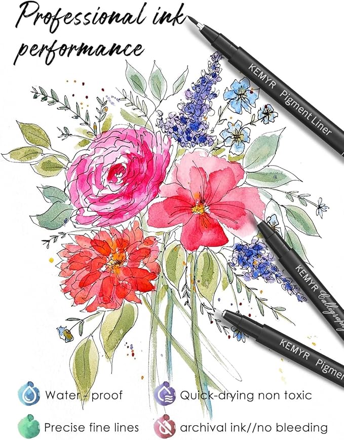 4 Micro Fine liner Drawing Art Pens Calligraphy Pens: S Size Black Art supplies Waterproof Archival Black Ink Markers For Artists,Use for Professional Watercolor,Sketching