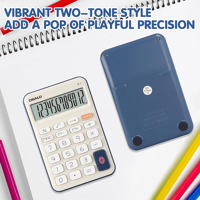 Pendancy Small Desk Calculator Cute, 12 Digit LCD Display, Basic Function, Auto-Sleep, 4.7"x2.9" Pocket-Sized Design Handheld Calculators Desktop, for Office, School, Business & Travel(OS-P1 Blue)