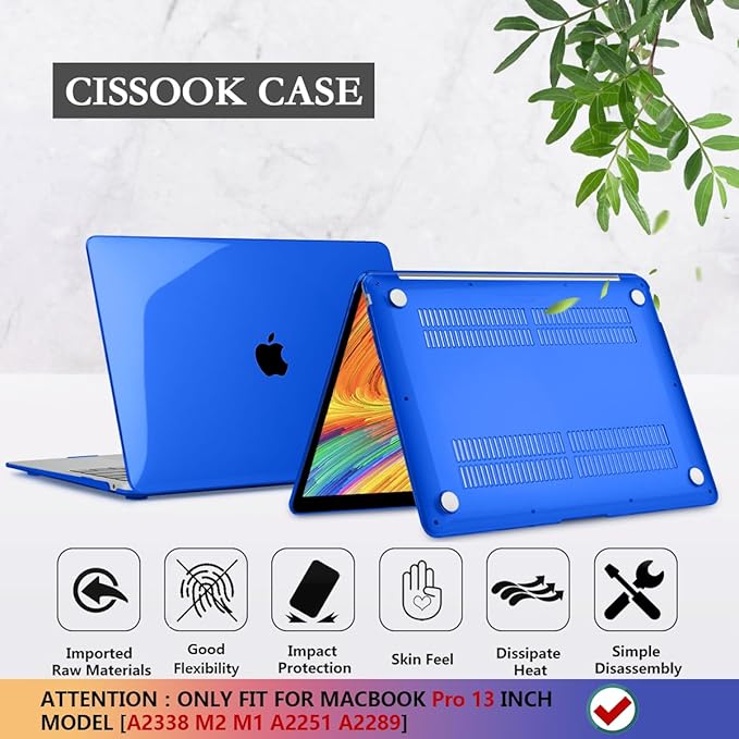 CISSOOK Case for MacBook Pro 13 Inch 2025-2020 Release A2338 A2251 A2289 Model, Hard Shell Case with Keyboard Cover for MacBook Pro 13" M1 M2 -Blue
