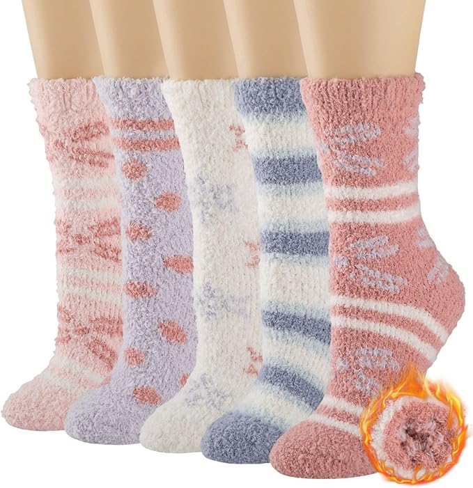 COOPLUS Fuzzy Socks for Women Warm Fluffy Cozy Winter Soft Home Slipper Socks (5 Pairs)