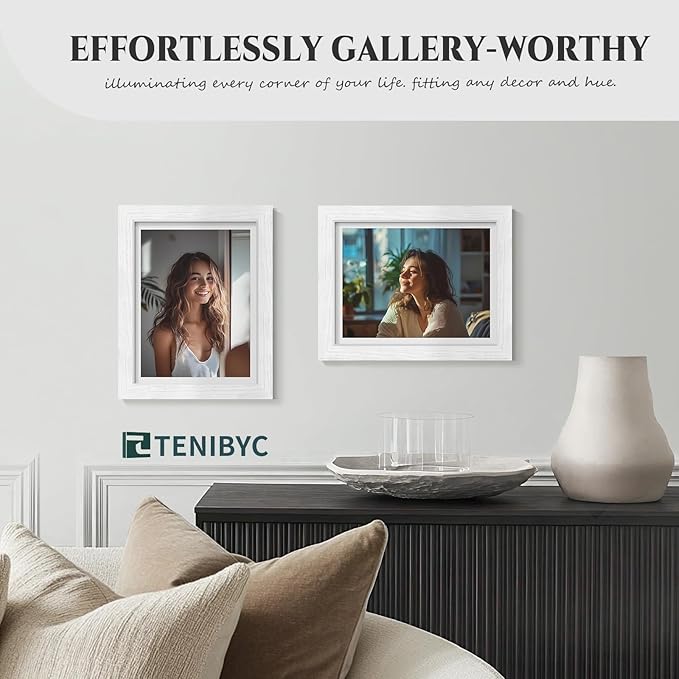 8.5x11 Picture Frame 4 Pack - White Solid Wood Poster Photo Frame - Tempered Glass - Woodgrain Series - Room, Office, Gallery, Studio Display - Tabletop & Wall Hanging