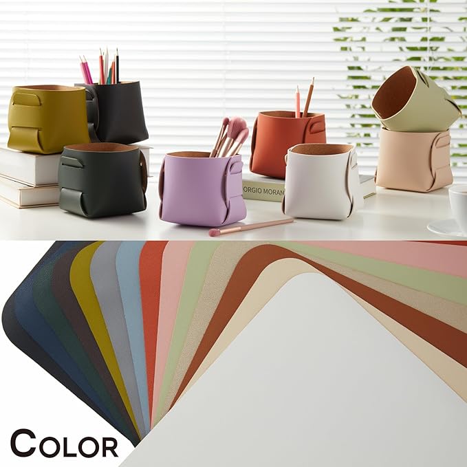 HOMIEAZICOZI 2-Pack Cork Leather Desk Accessories Storage - Pencil Pen Holder - Makeup Brush Holder Organizer - Stylish Addition to Home Decor (Pink)