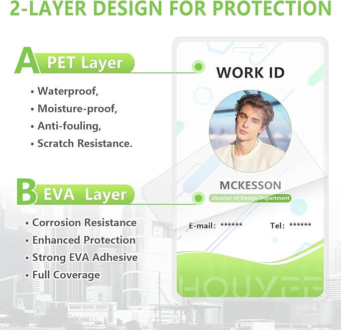 HOUYEE 200 Pack 5Mil Thermal Laminating Pouches, 2.5x4.25 Inches ID Badge Size Laminate Pouches with Hole, Ultra Clear Laminating Sheets, HeatSeal Laminator Pouches for ID Cards, Name Tags, Office Use