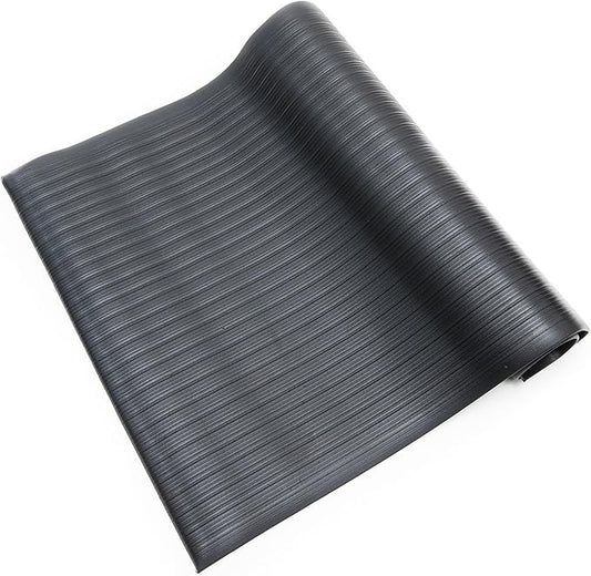 Anti Fatigue Floor Mat (Made in USA), 3 Feet Wide x 5 Feet Long x 5/8 Inches Thick, Ribbed Pattern Top, Black, Bevelled on All Four Sides, RoHS and REACH Compliant