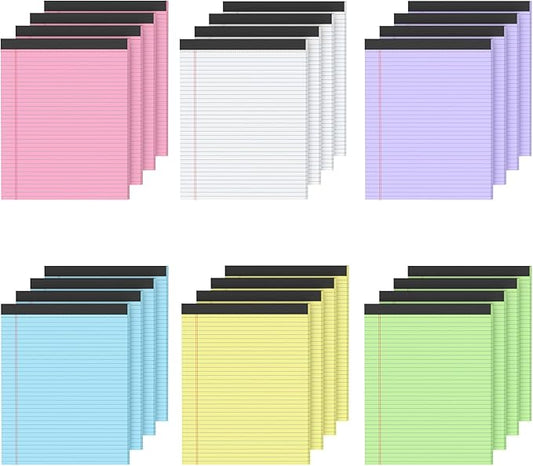 24 Pack Colored Legal Pads 8.5 x 11, College Ruled, 720 Sheets Note Pads 8.5 x 11, Perforated Writing Pads 8.5 x 11, Lined Paper Pads with Sturdy Backing, 30 Sheets Per Notepads for School, Office