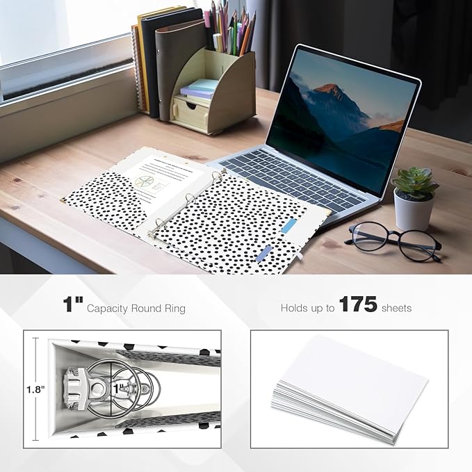 Ospelelf 3 Ring Binder 1 Inch, Cute Binders for Letter Size Documents(11" x 8.5") with 5 Tab Dividers, Clipboard Organizer, Back to School and Office Supplies