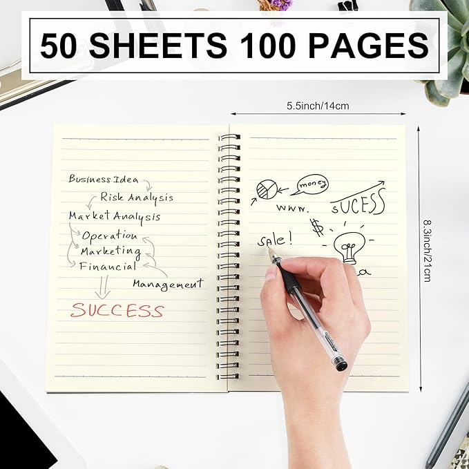 Yahenda 200 Pcs Spiral Notebook Bulk A5 Journal Lined 8.3'' x 5.5'' Writing Composition Paper Small Notepad Subject Notebook for Students Office Business Back to School Supplies (Black)