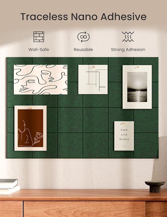 Bumusty Large Felt Bulletin Board 48" x 36" Cork Board Alternative - 6 Pack with 40 Safe Removable Adhesive Tabs, Cork Boards for Walls Cork Board for Home Office Classroom Pin Board (Aurora Green)