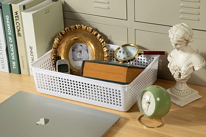 A4 Size Plastic Paper Storage Trays,Desktop File Organizer Baskets,6-Packs (White)