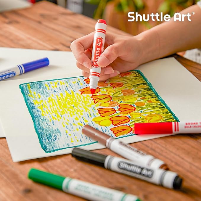 Shuttle Art 216 Pack Washable Markers, 8 Assorted Colors Broad Line Conical Tip Large Markers Bulk with a Box, Bonus Caps, Home Classroom School Supplies for Toddlers Kids Adults Students Teachers…