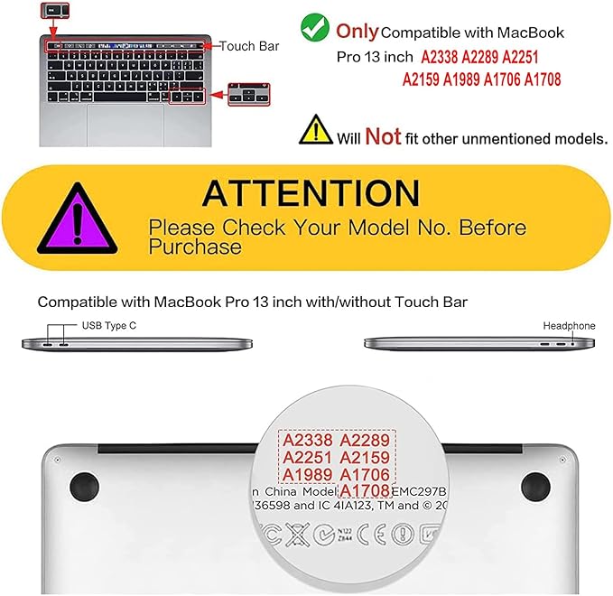Compatible with MacBook Pro 13 Inch Case M2/M1 2025 2022-2017 A2338 A2289 A2251 A2159 A1989 A1706 A1708 Plastic Hard Shell Case&Keyboard Cover&Mac OS Keyboard Sticker (Sea Whale)