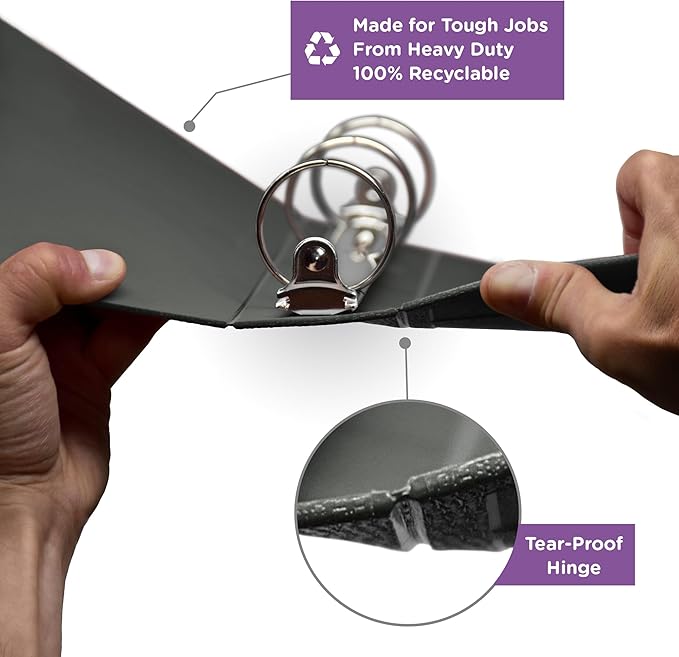 Carstens 4-Inch Heavy Duty 3-Ring Binder - Side Opening, Charcoal Gray, Durable Plastic, Precision No-Gap Rings, Waterproof Cover, No Pockets, Holds 600 Letter Sheets, BPA-Free, Made in USA (1851-3R)