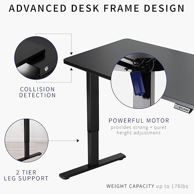 VIVO Electric 43 x 24 in Standing Desk, Memory Height Adjustment, 1B Series, One-Piece Dark Gray Top, Gray Frame, DESK-KIT-1G4G