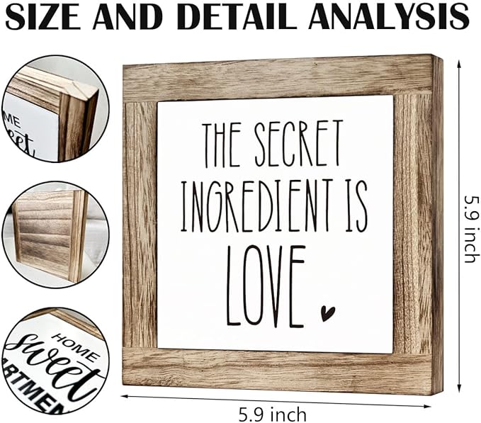The Secret Ingredient Wooden Sign - Love Decor for Kitchen & Home, Warm Tabletop Gift